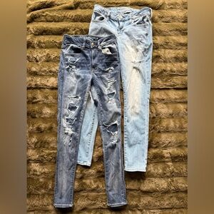 American Eagle Outfitters Dark and Light Blue Distressed Skinny Jeans